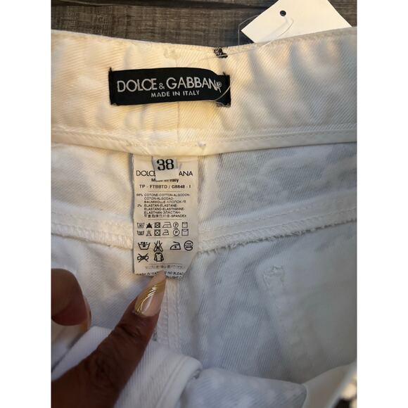 Y2K Dolce & Gabbana Lace Print Skinny Jeans Blk Wht Low Rise XS IT28 Designer - Picture 4 of 10